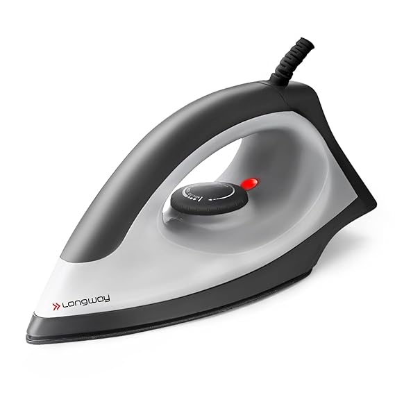 Longway Kwid Light Weight Non-Stick Teflon Coated Dry Iron, Electric Iron for Clothes | 2 Years Warranty (1100 Watt, Black)