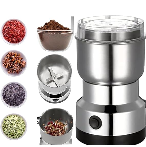 Stainless Steel Mini Electric Grinder – Compact Coffee, Spice, Masala, Nut & Grain Crusher, Portable Premium Material Large Mixer Machine for Home Kitchen Use Unique