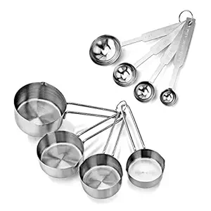 INKULTURE Stainless Steel Measuring Cups & Spoon Combo for Dry or Liquid/Kitchen Gadgets for Cooking & Baking Cakes/Measuring Cup Set Combo with Handles (Set of 4 Cups & 4 Spoons)